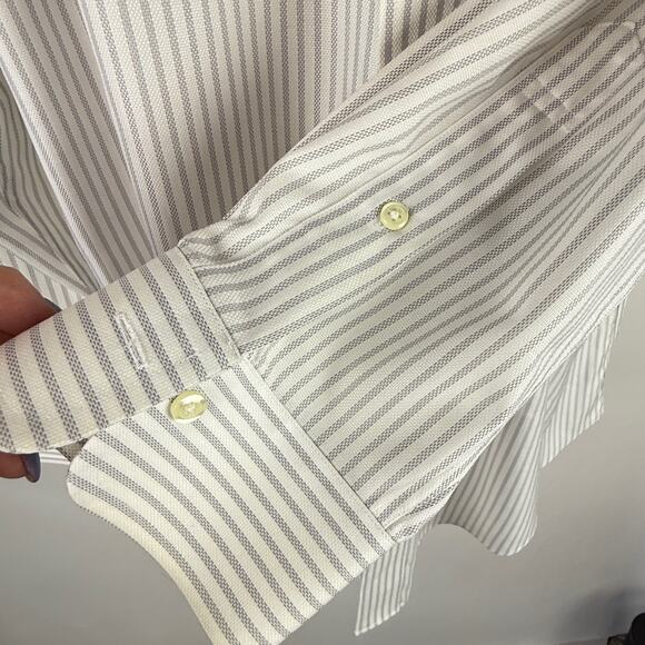 Jos. A. Bank Mens Shirt 17/35 Tailored Fit White Gray Strip L/S - Picture 7 of 10